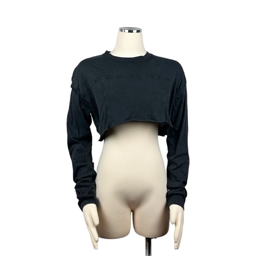 Garage Long Sleeve Cropped Tshirt Washed Black Size Xs